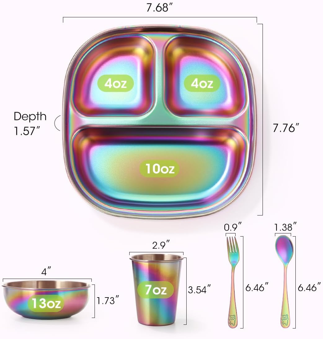 Aieve Stainless Steel Toddler Plates and Bowls Set 5 Pcs