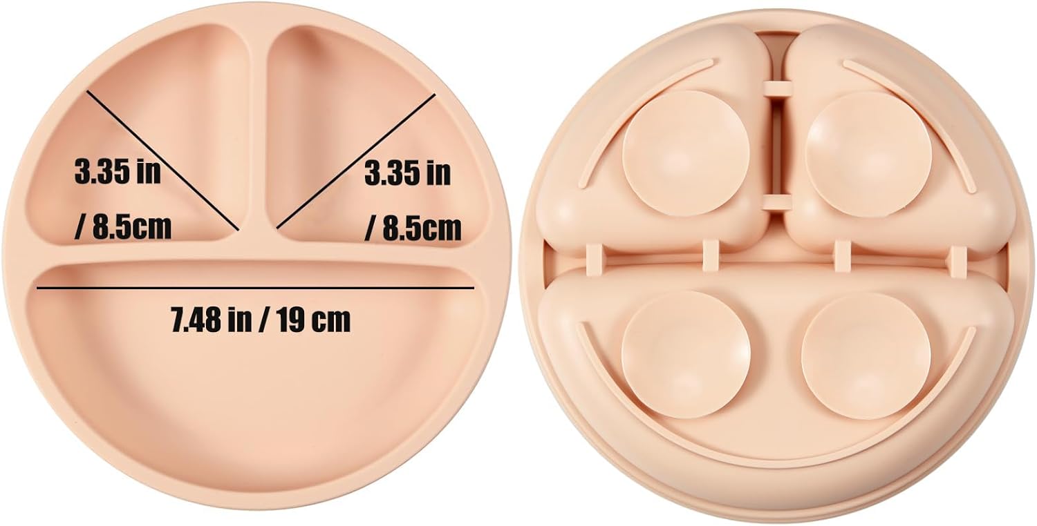 PandaEar 3 Pack Toddler Plates with Spoons - PinkBrownBrick Red 1