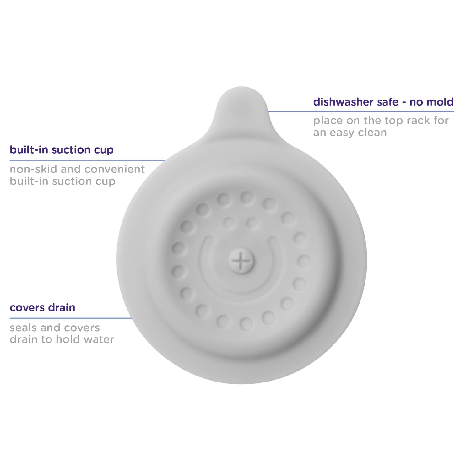 Ubbi Bathtub Drain Cover with Suction Gray