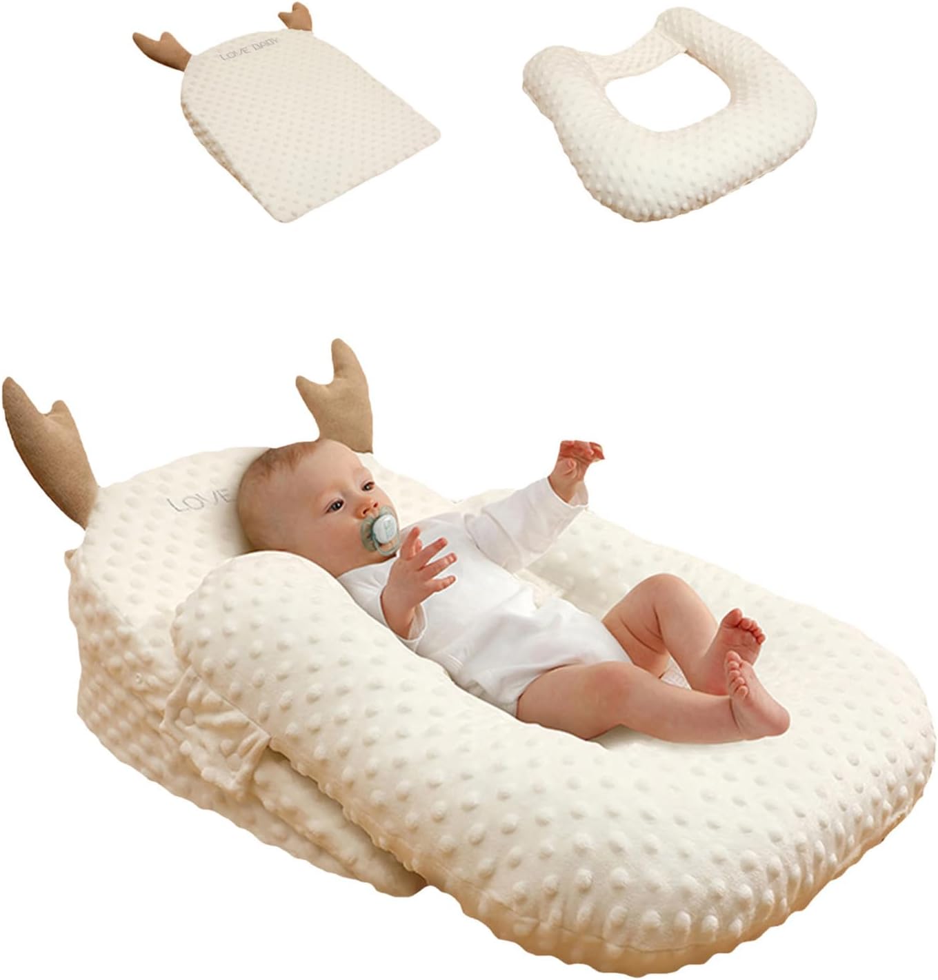 Anti Reflux Bassinet Lounger for Nursing Baby Pillow with Adjustable Slopes White