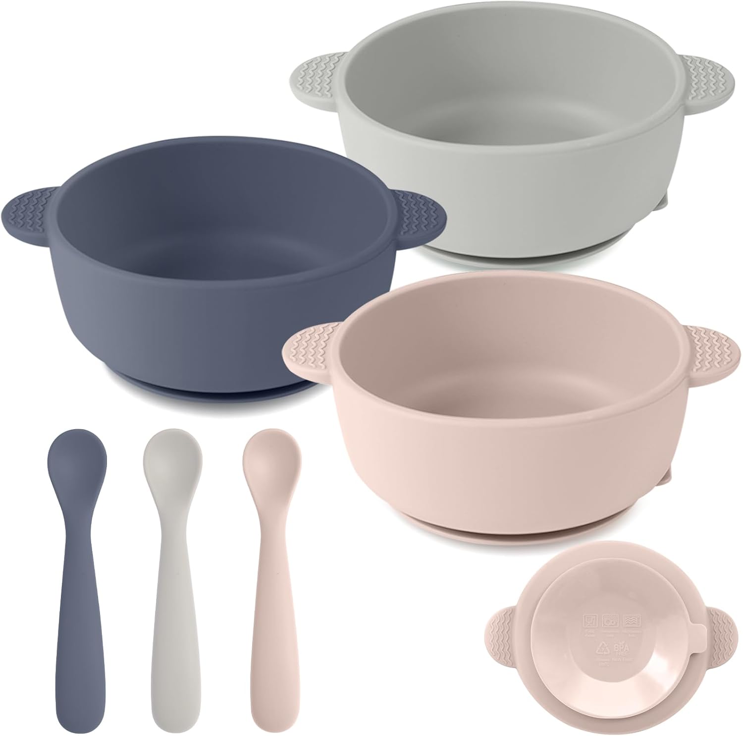 Eascrozn Silicone Baby Feeding Set 3 Bowls 3 Spoons
