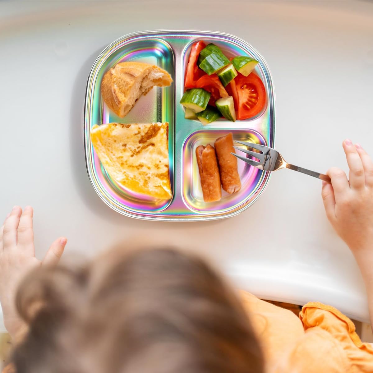 AIEVE Stainless Steel Kids Plates Pack of 4 with Lids
