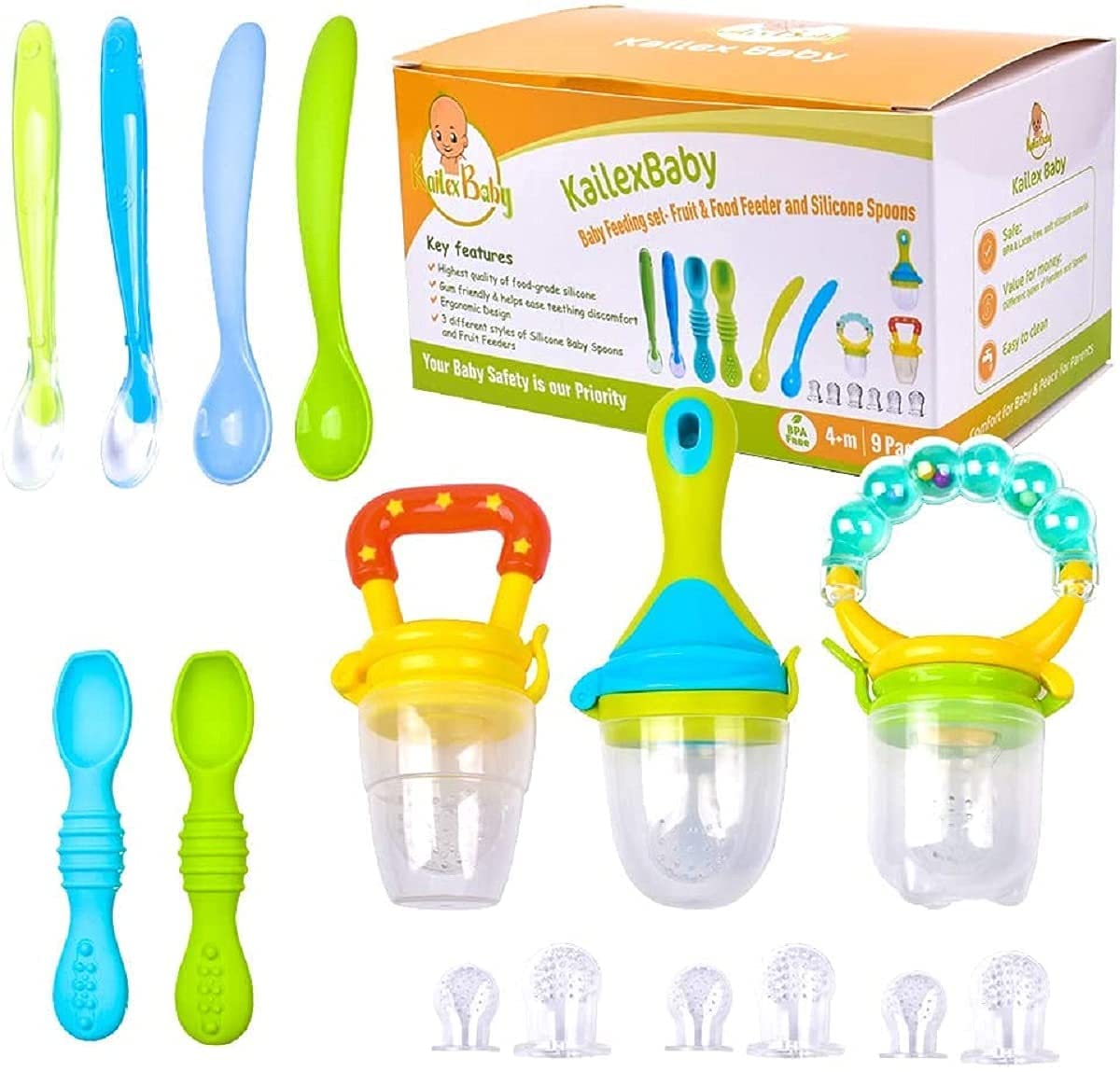 KAILEXBABY Baby Food Feeder with 18pcs Silicone Spoons