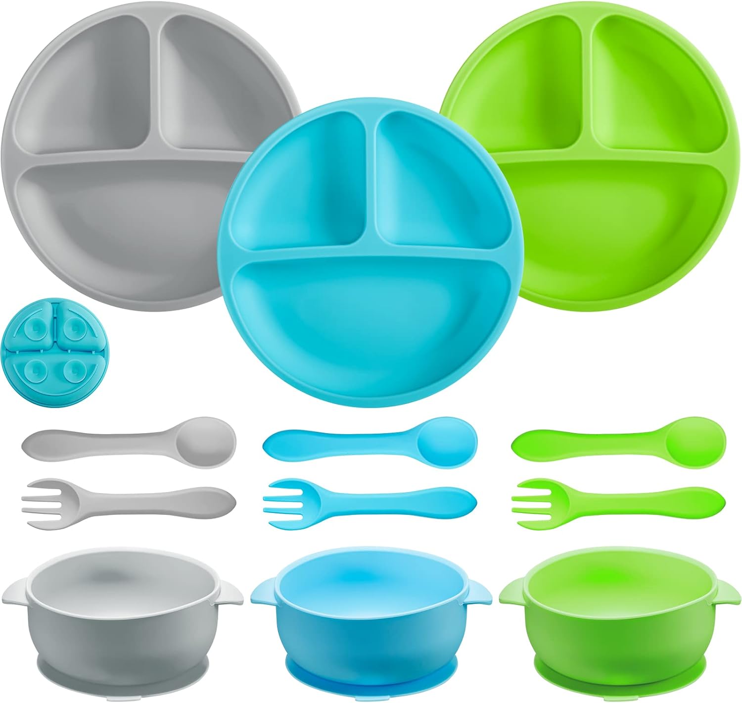 Chengu 9 Pcs Silicone Baby Suction Plates Bowls Feeding Set 1