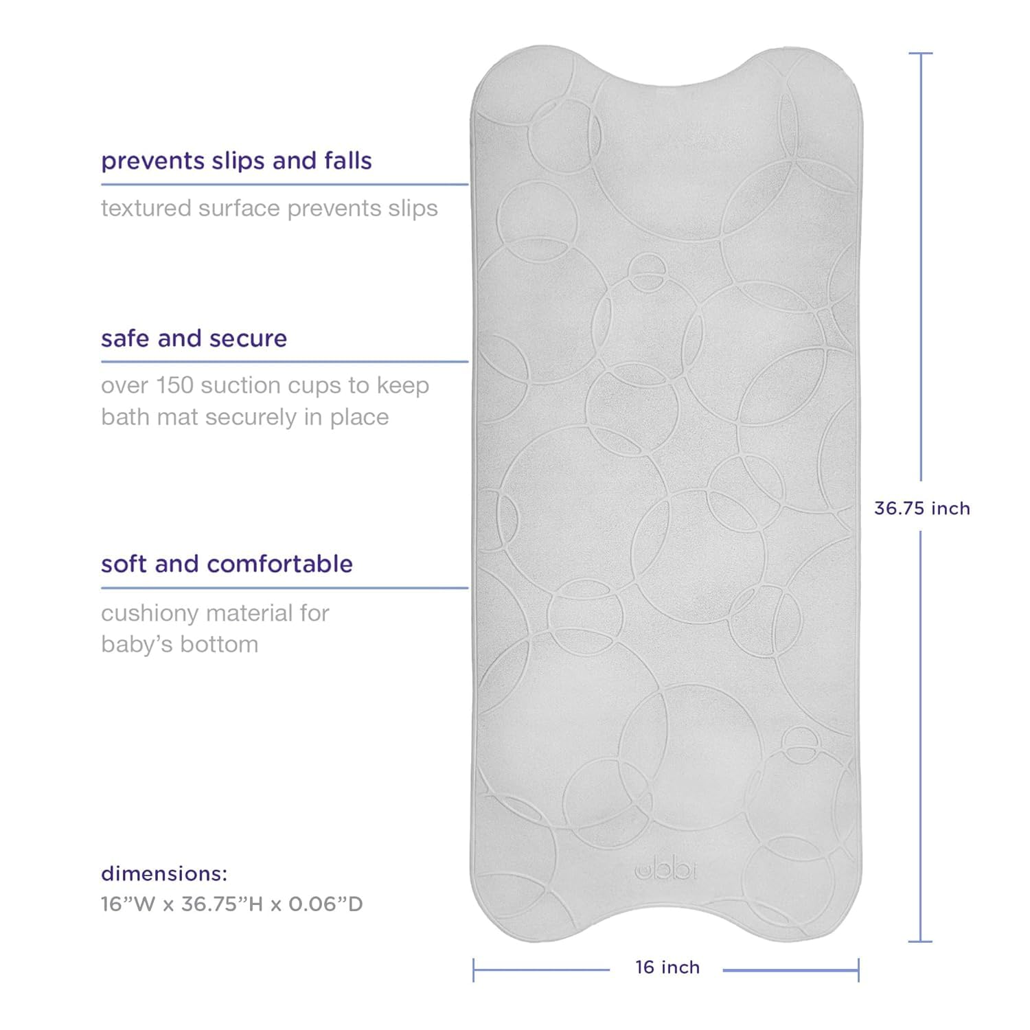 Ubbi Cushioned Non-Slip Bath Mat for Baby Gray