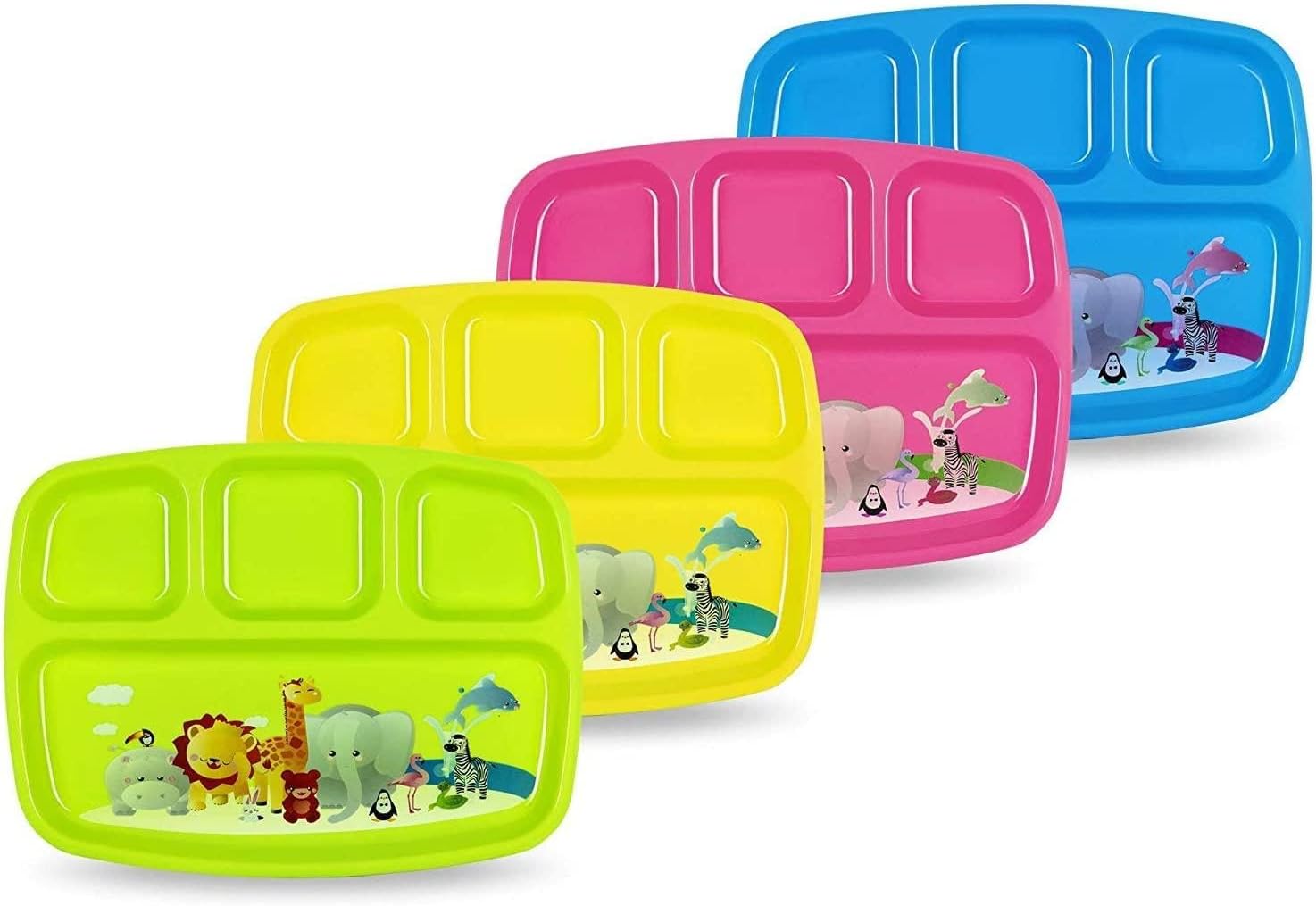 PLASKIDY Toddler Plates with Dividers Set of 4 1