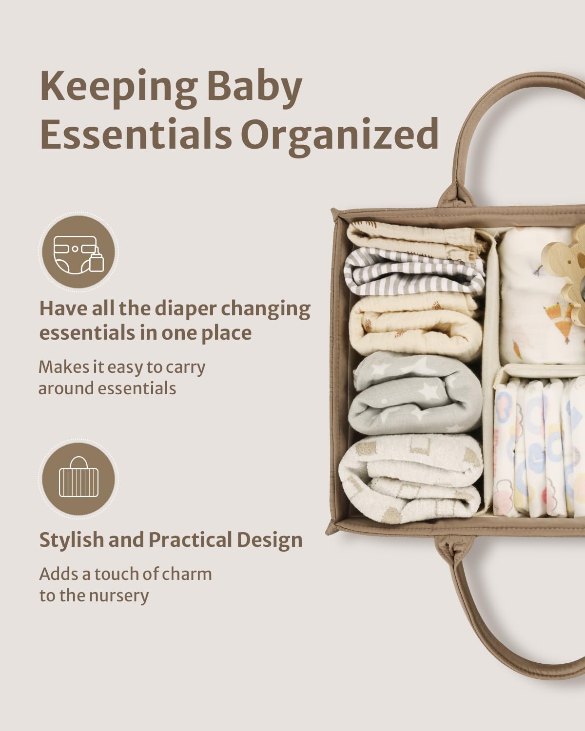 Blissful Diary Baby Diaper Caddy Organizer Mocha Brown