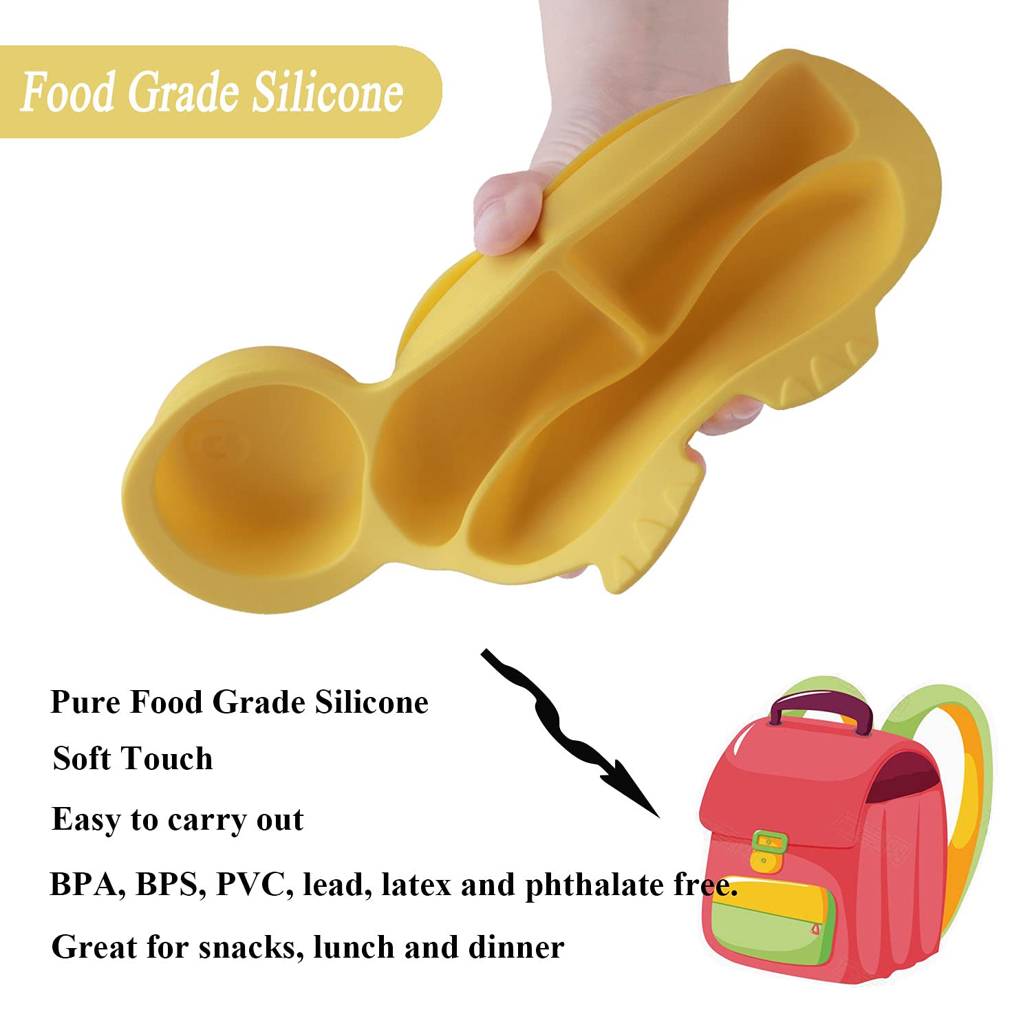 NICINGU Baby Plates with Suction - Yellow Tortoise Set of 10