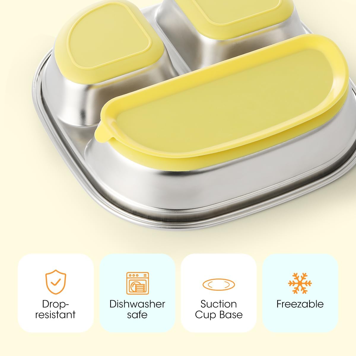 AIEVE Stainless Steel Baby Plate with Suction Base and Dividers