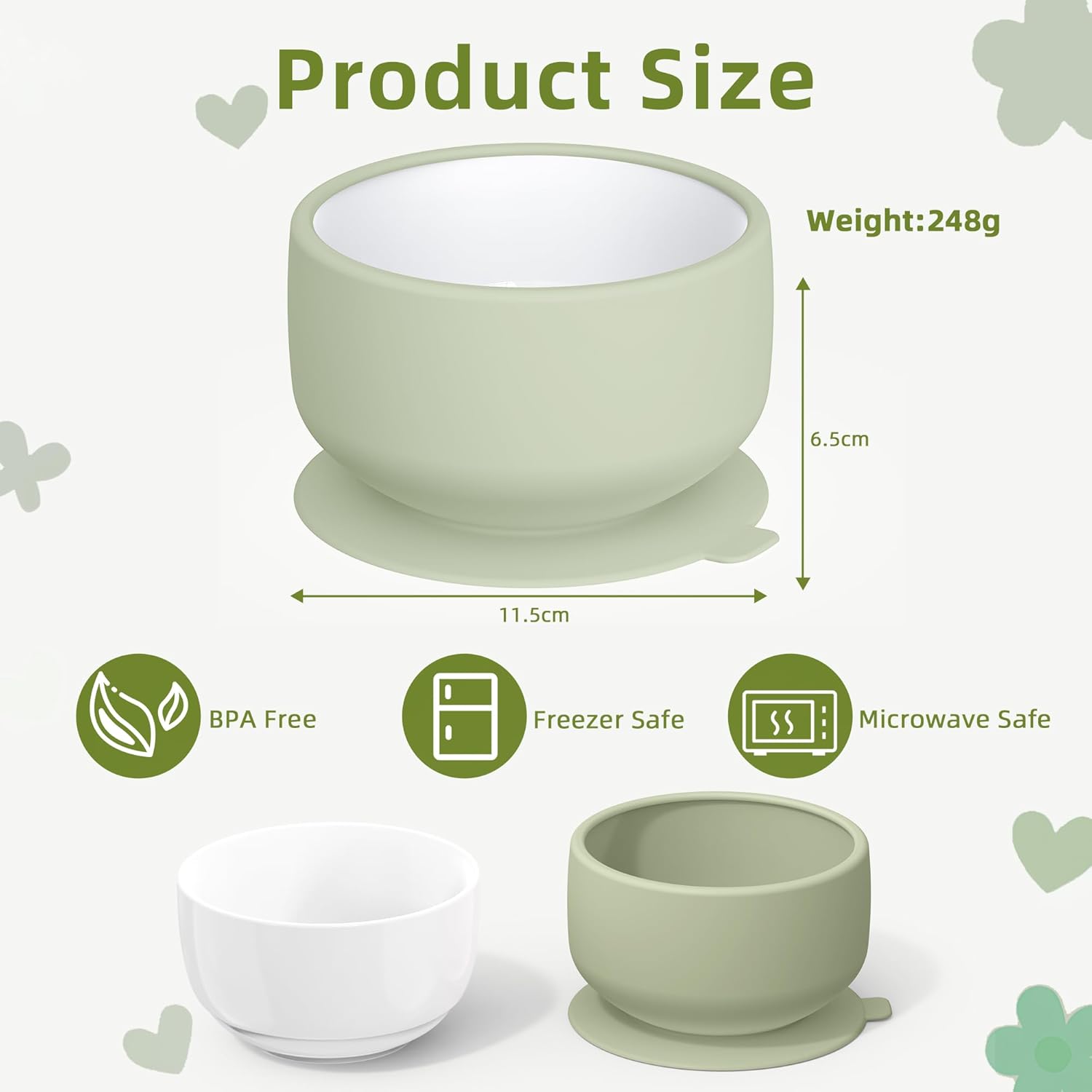KingKam Kids Porcelain Bowls with Silicone Suction Sleeve 2-Pack