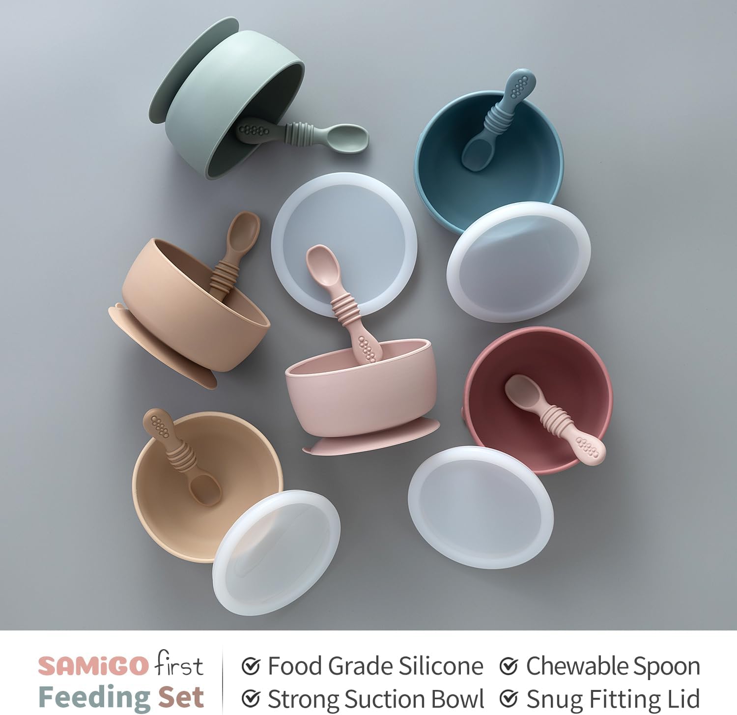 SAMiGO Silicone Baby Bowl and Spoon Set for 6 Months 1
