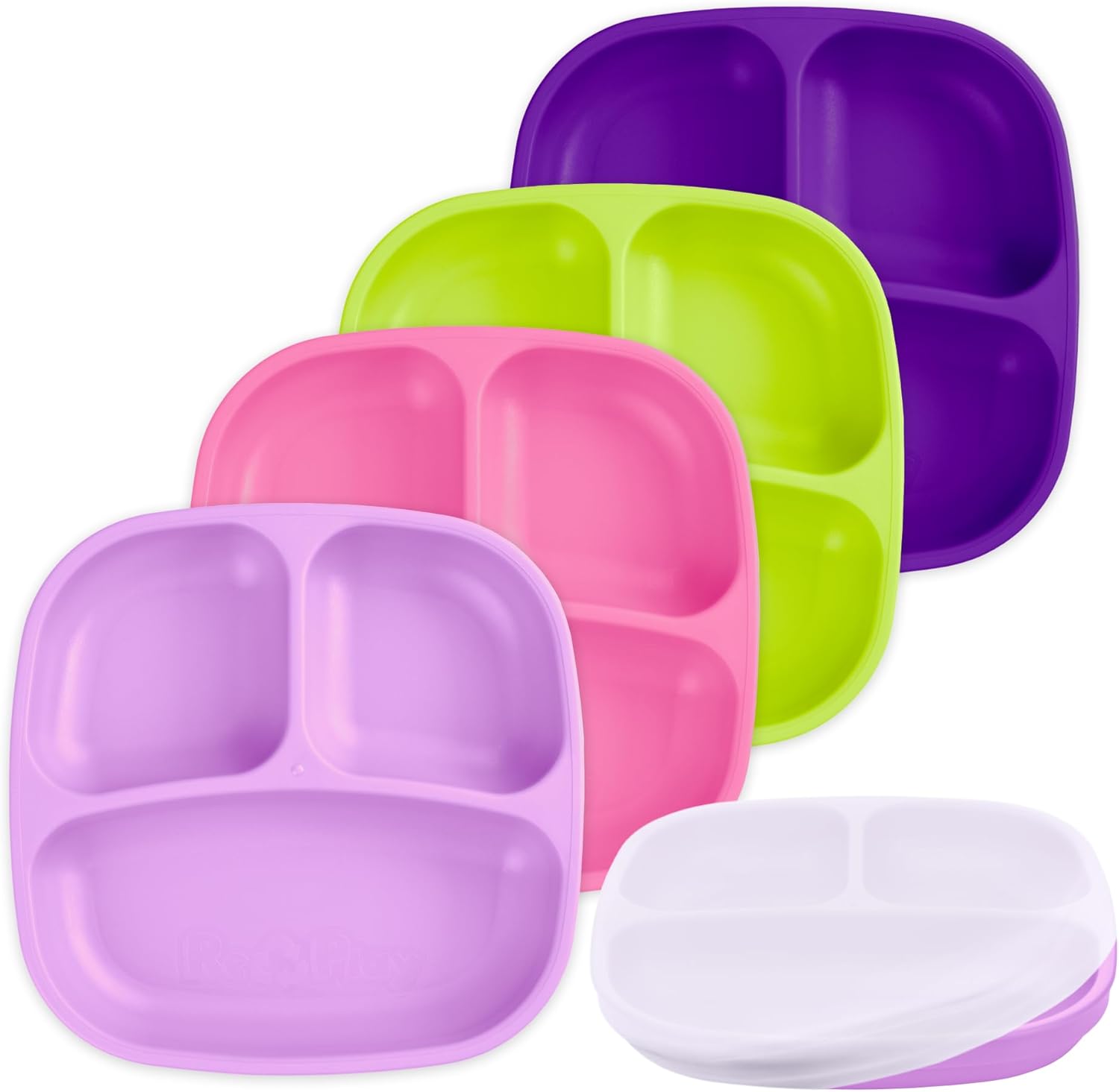 Re-Play 4 Pack Divided Plates for Kids - BPA Free and Stackable
