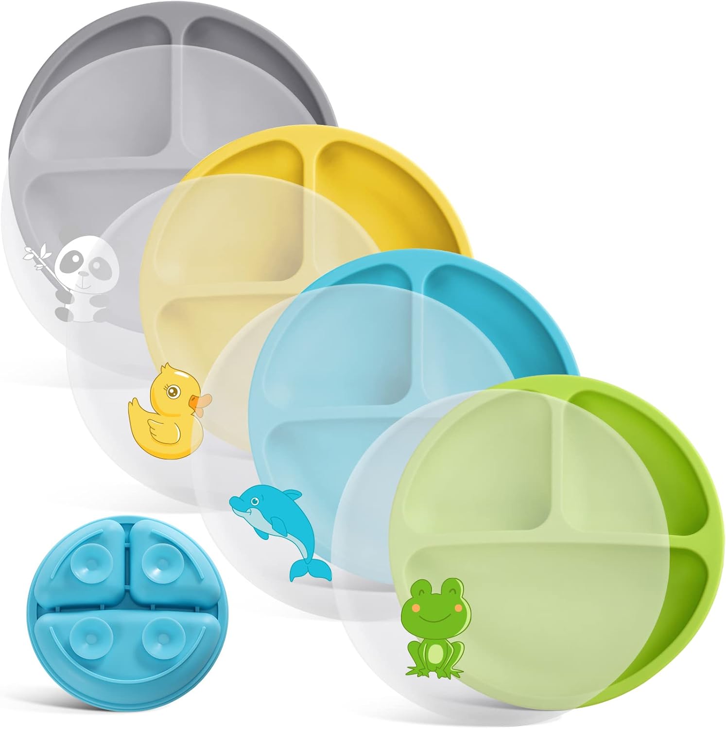 VITEVER 4 Pack Suction Plates with Lids for Baby Toddler