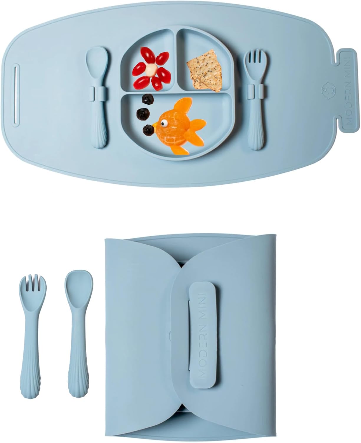 Modern Mini Silicone Suction Plate with Fork Spoon