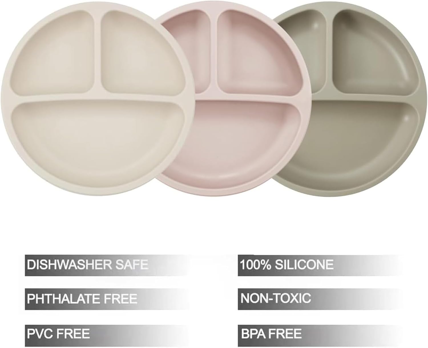 PandaEar 3-Pack Toddler Plates with Suction Design