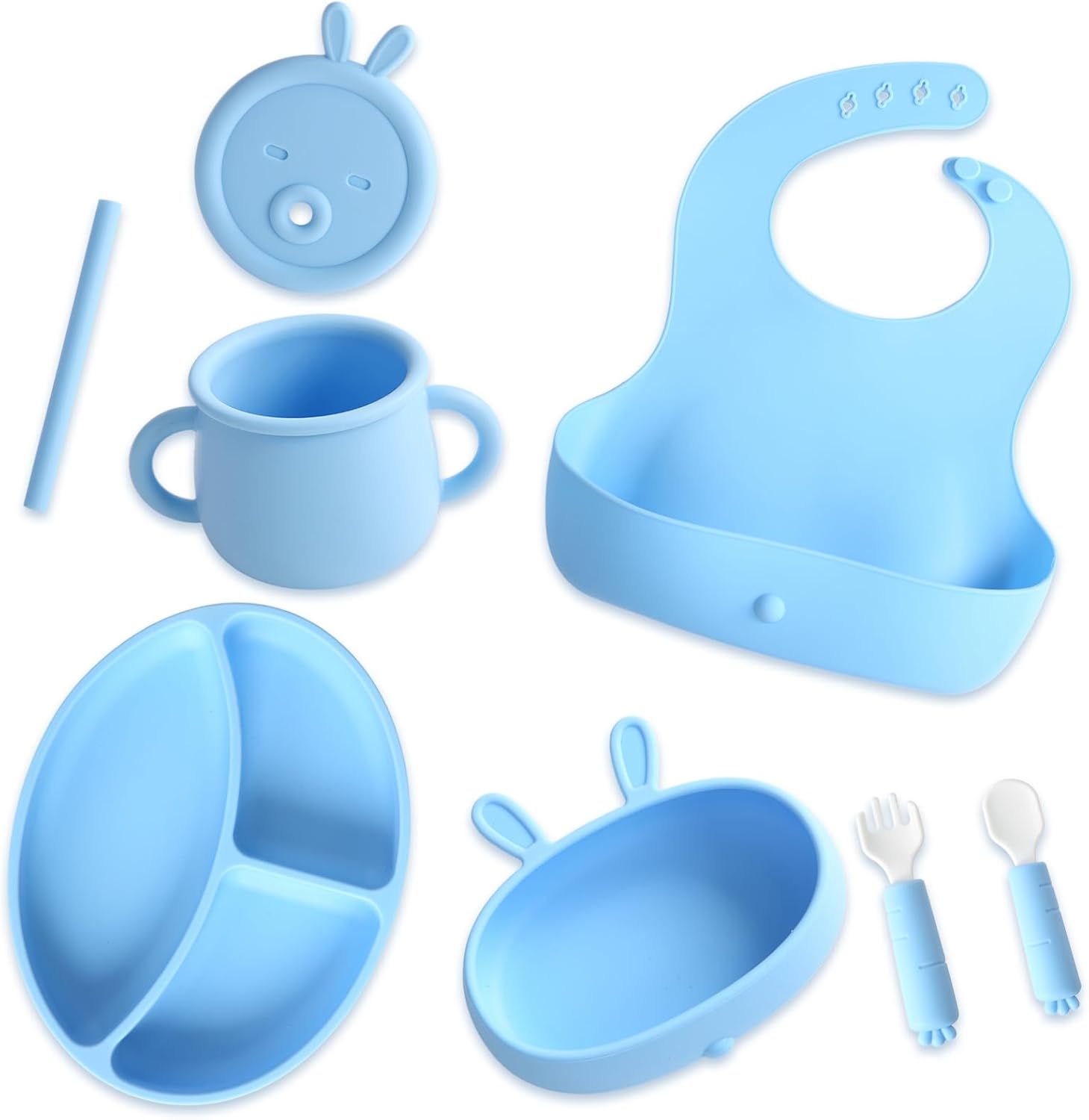 EuChoiz Silicone Baby Feeding Set with Cute Bunny Blue