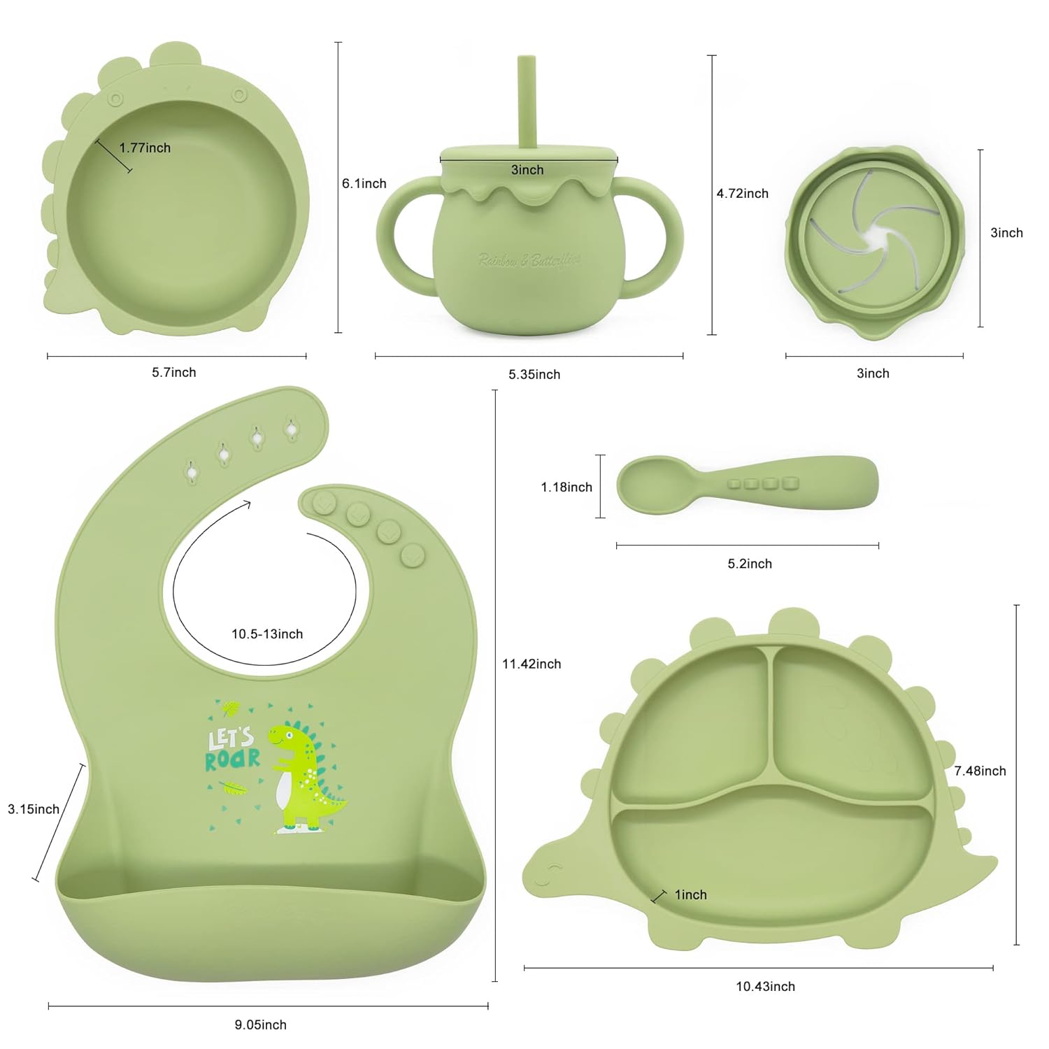 Rainbow Butterflies 8 Piece DINO Baby Feeding Set - Olive