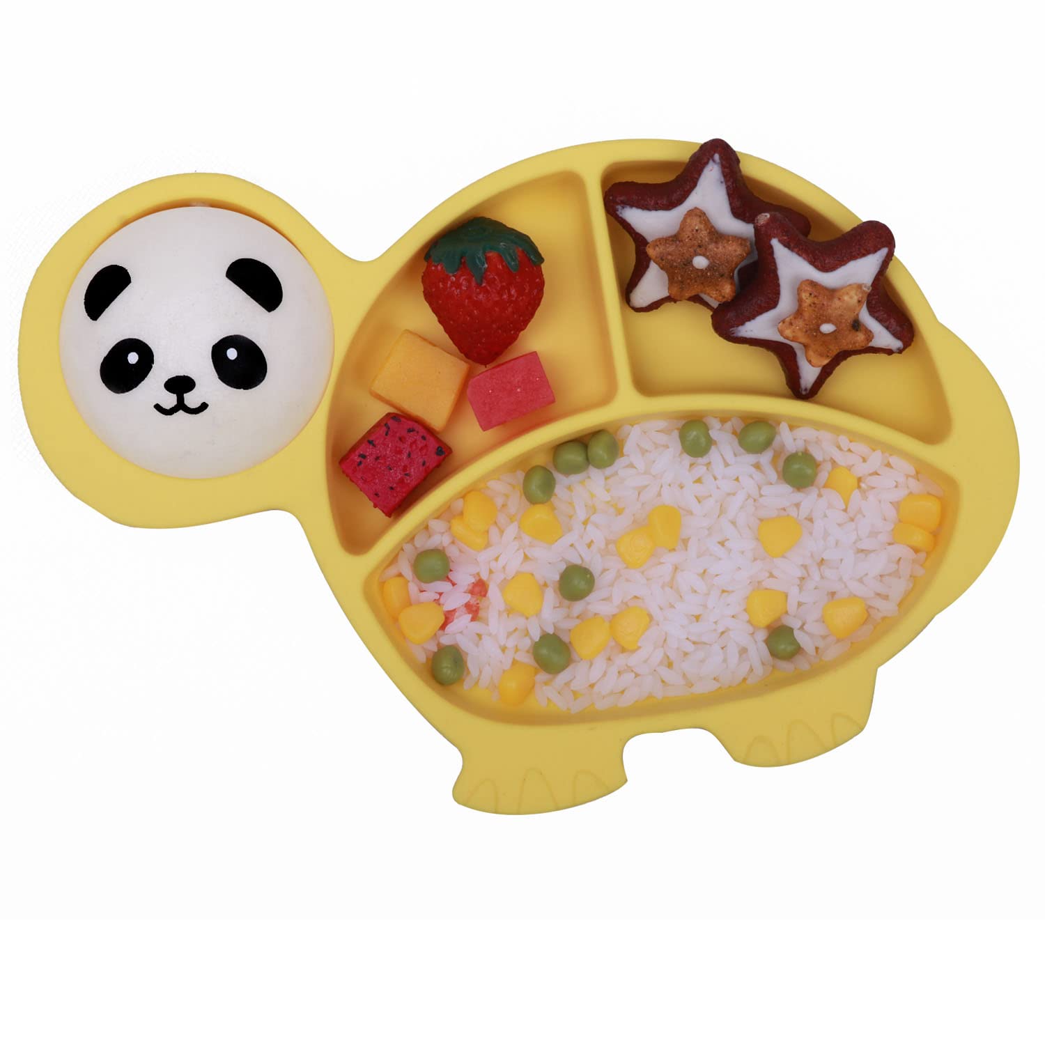 NICINGU Baby Plates with Suction - Yellow Tortoise Set of 10