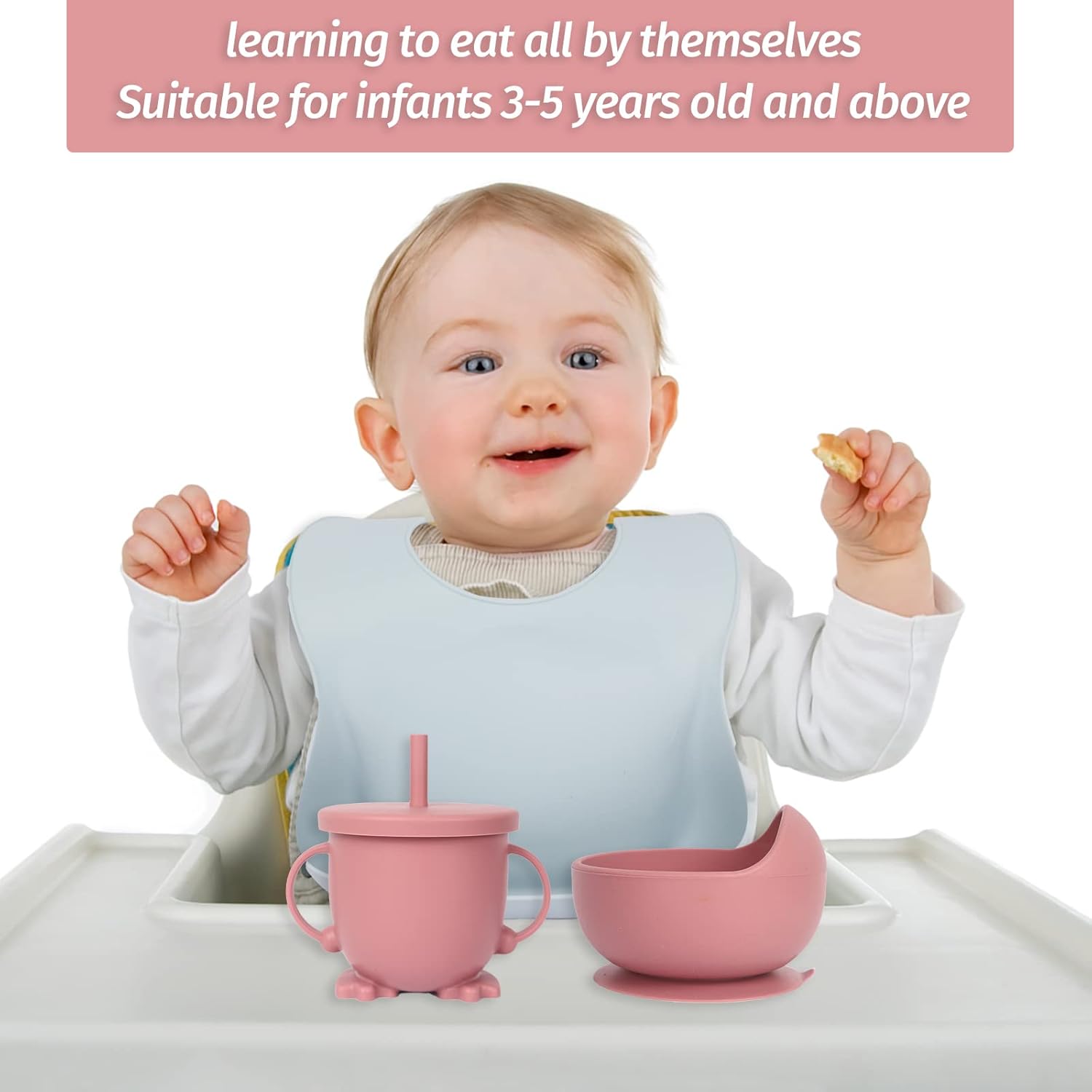 KEIERSE 12 Pcs Silicone Baby Feeding Set PinkBlue