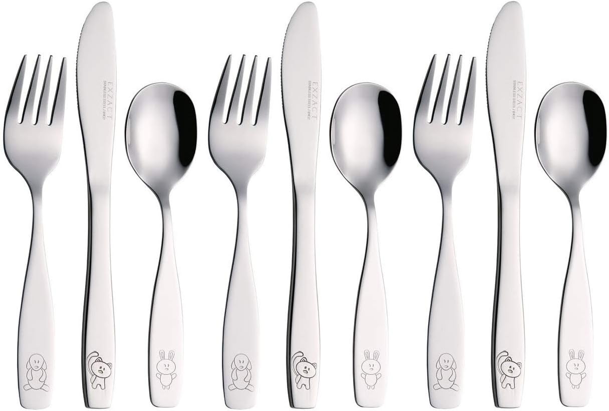 Exzact Kids 9pcs Flatware Set with Animal Engraving