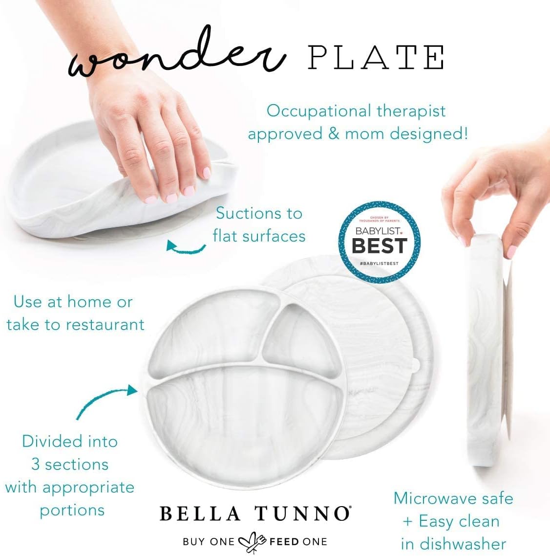 Bella Tunno Wonder Plate - Suction Baby Toddler Plate BPA Free Microwave Dishwasher Safe