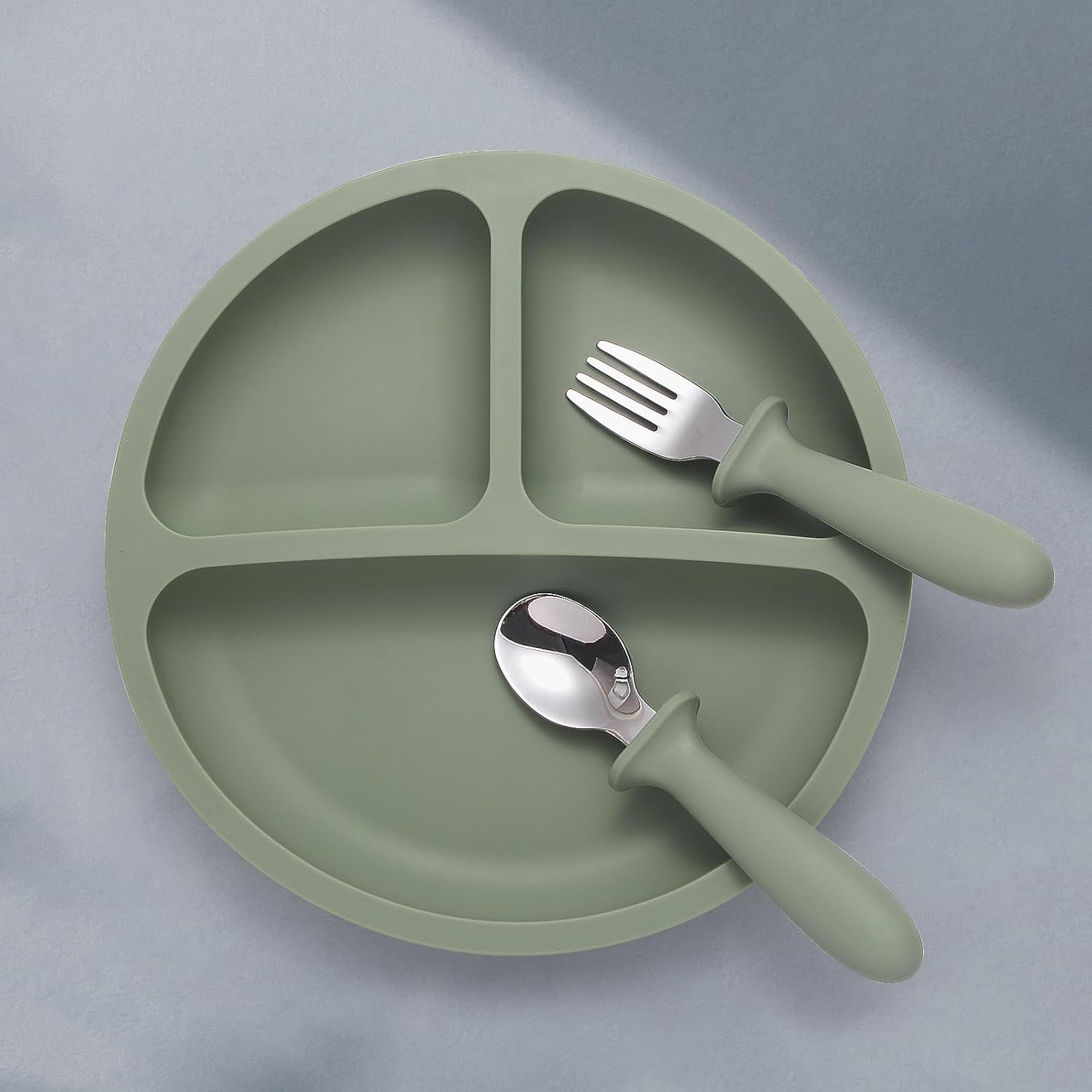 Eascrozn Baby Feeding Set 2 Pack Silicone Suction Plates Cutlery