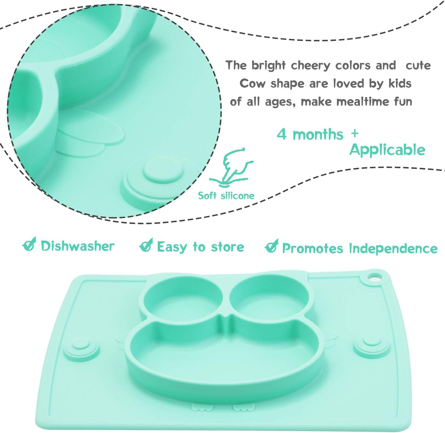 Linowos Silicone Divided Toddler Plates for Baby Meals