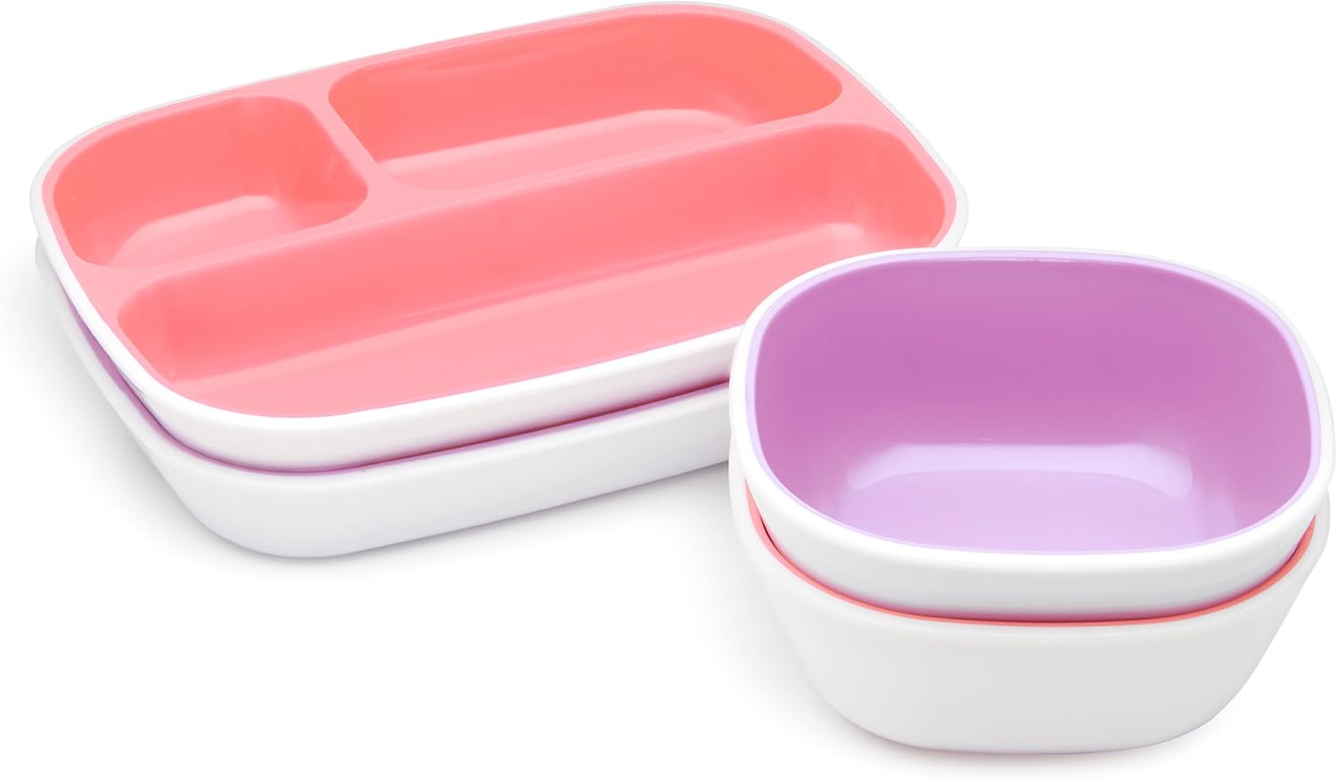 Munchkin Splash 4 Piece Toddler Plate and Bowl Set Pink Purple