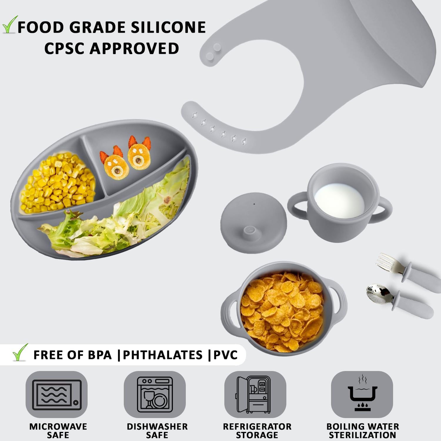 Positive Pieces Silicone Baby Feeding Set for 6-Month Olds