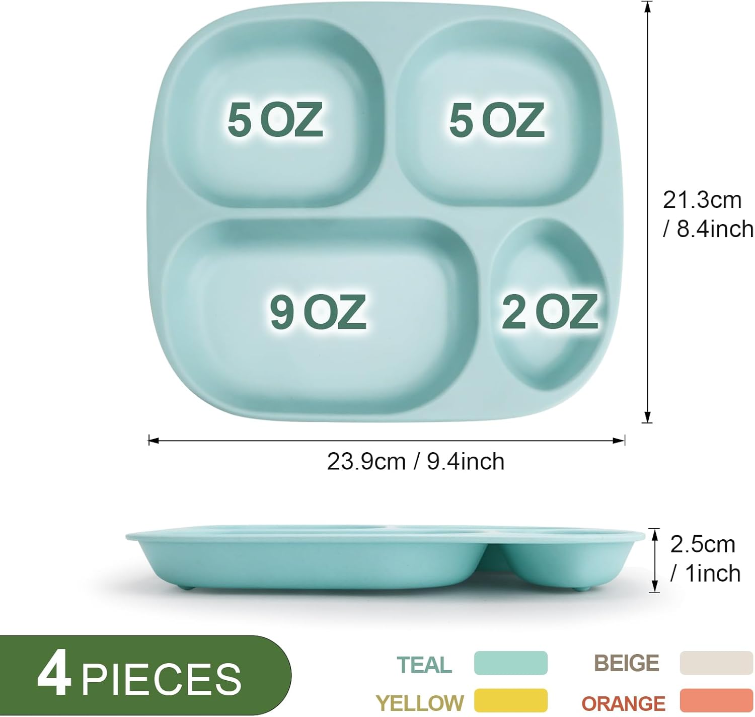 Shopwithgreen Bamboo Divided Plates Set of 4