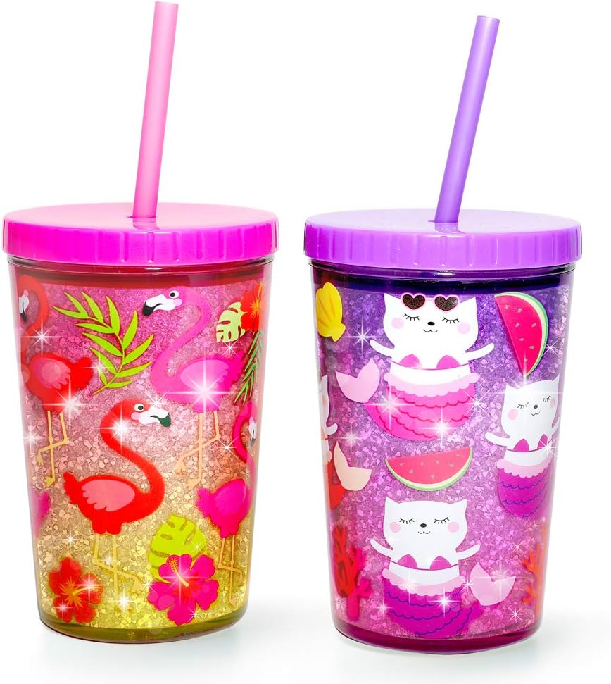 Home Tune 14oz Kids Tumbler 2 Pack - Flamingo Kitty Mermaid