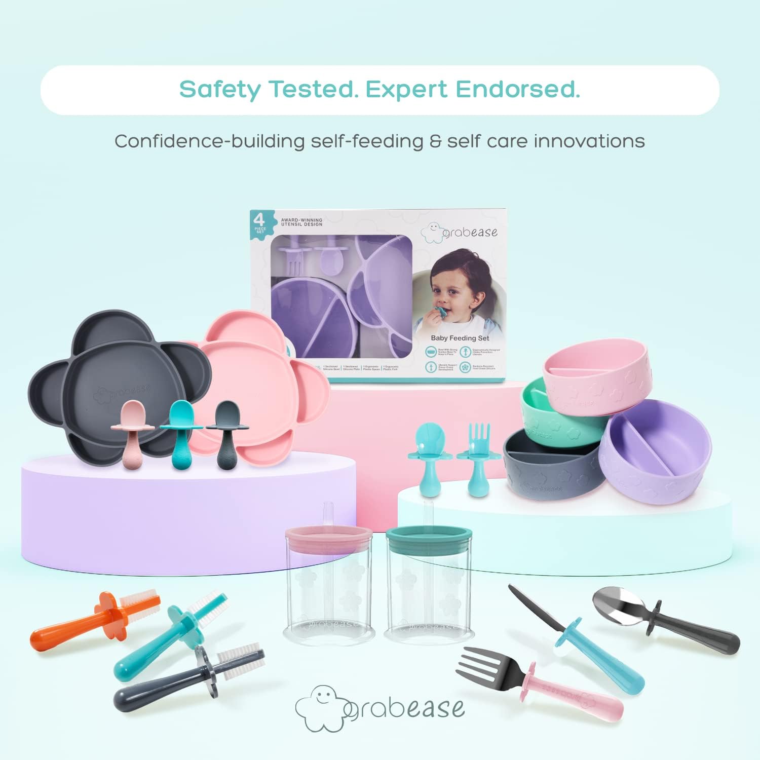 Grabease Baby Feeding Set 4 Piece Suction Plates
