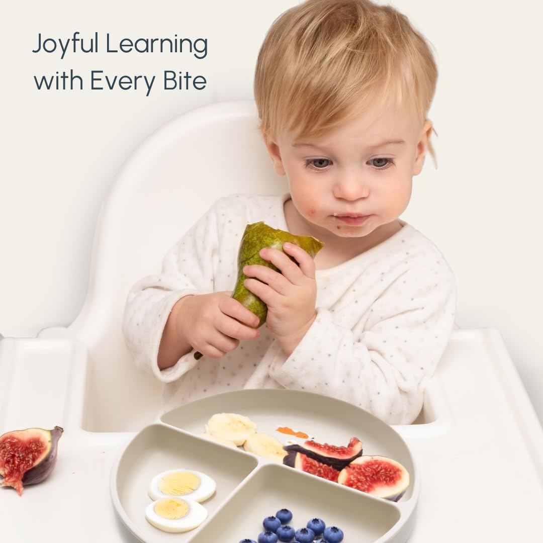Silicone Plates with Suction - Baby Toddler Feeding Dish Beige - Dogs and Cats