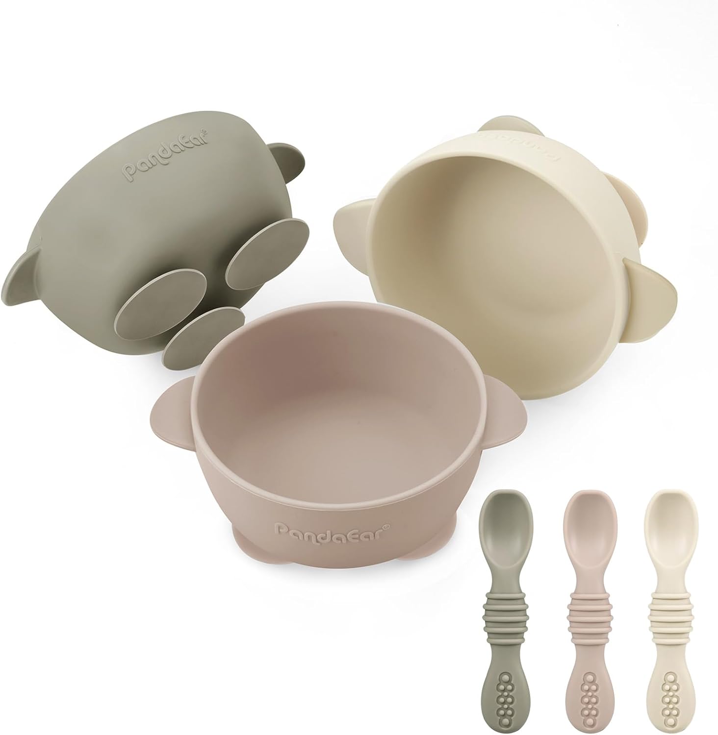 PandaEar 3 Pack Silicone Suction Baby Bowls Spoons Set
