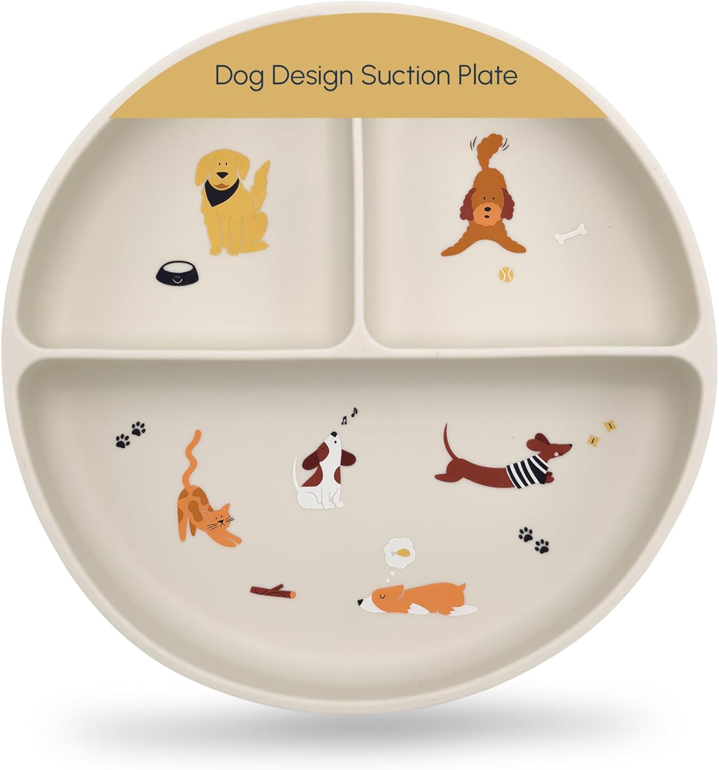 Silicone Plates with Suction - Baby Toddler Feeding Dish Beige - Dogs and Cats