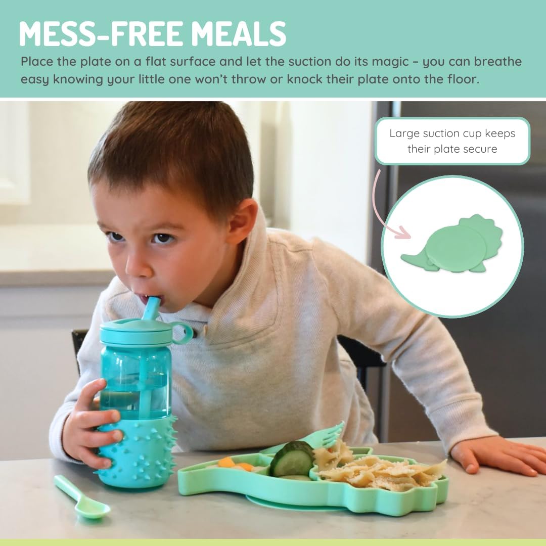 Melii Divided Silicone Suction Plate for Babies - Dinosaur 100 BPA Free