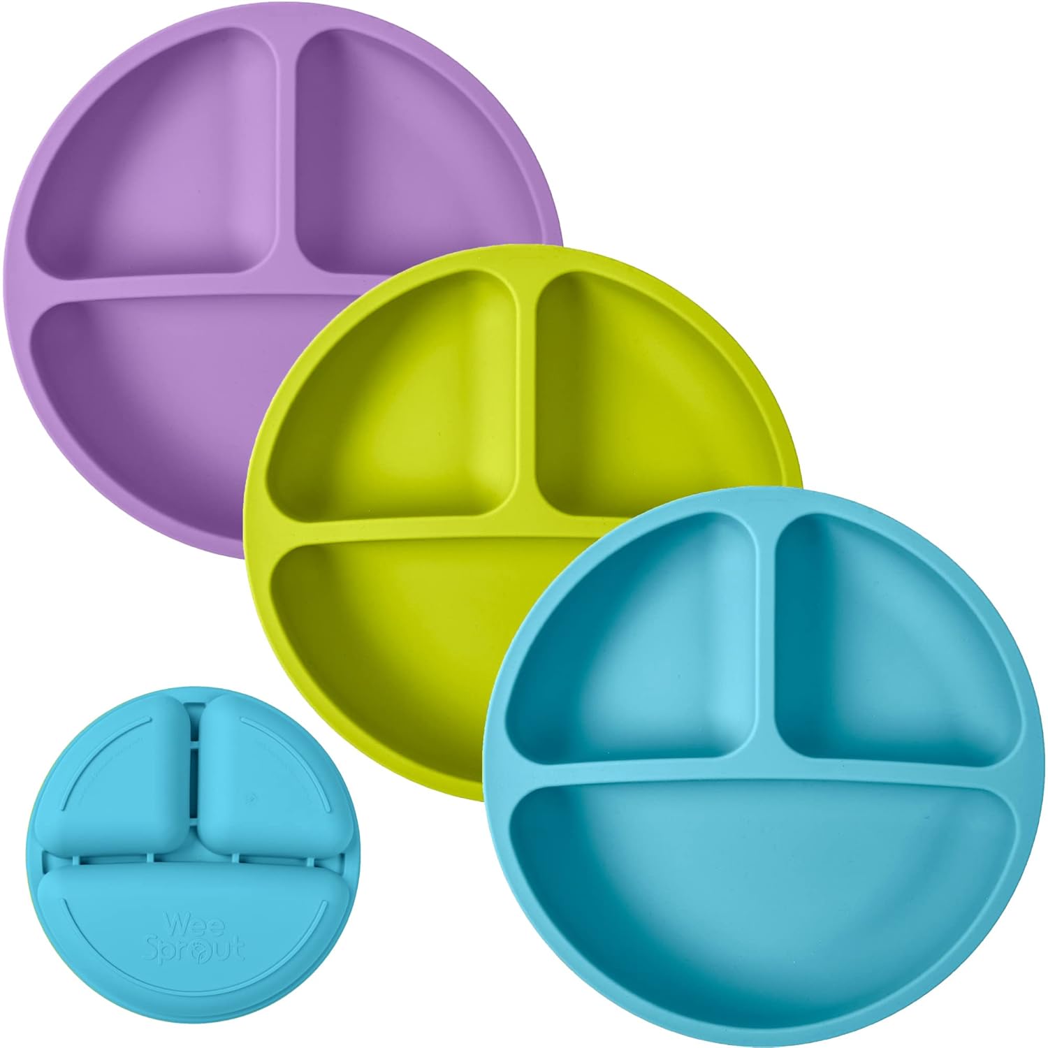 WeeSprout Unbreakable Silicone Divided Plates 3-Piece Set