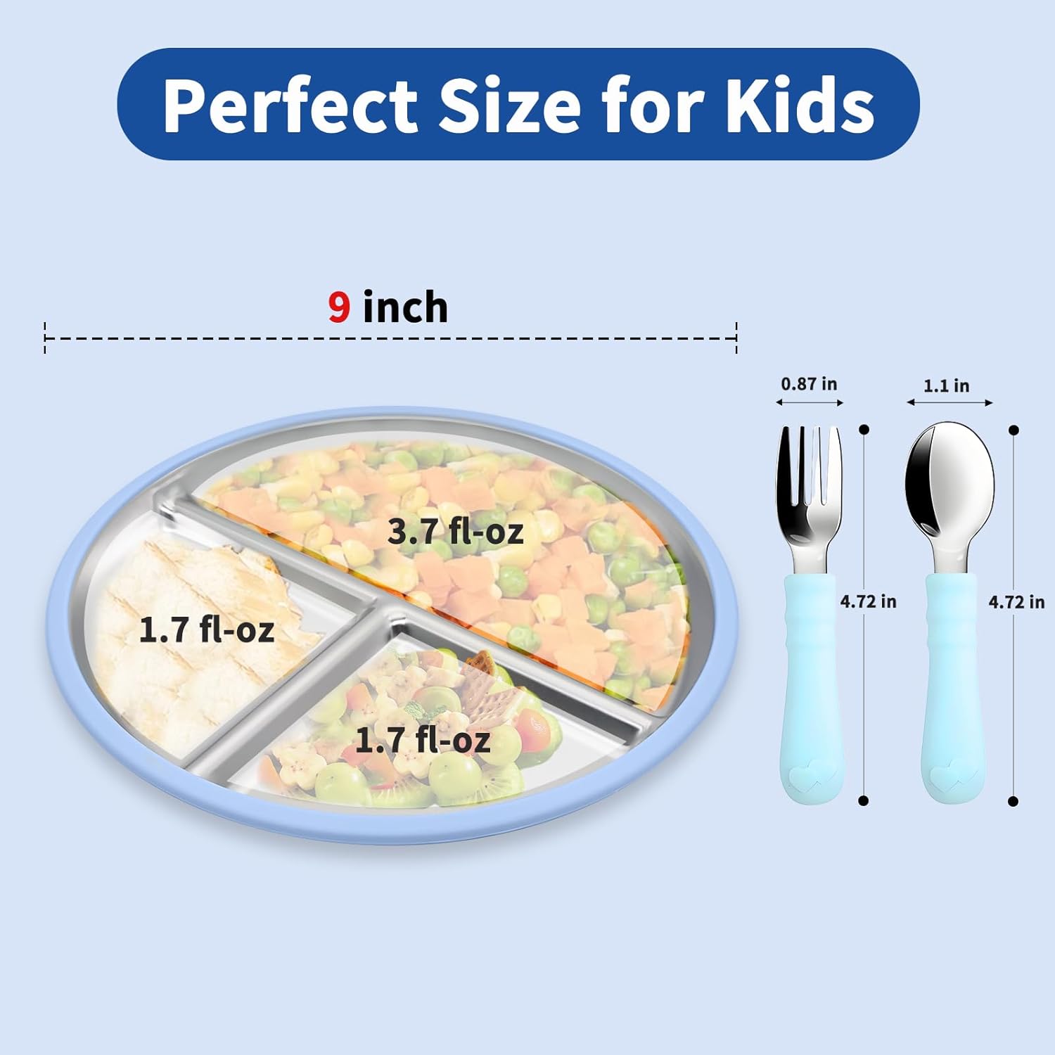 Munlinder 2 Pack Stainless Steel Baby Plates with Suction Utensils Set
