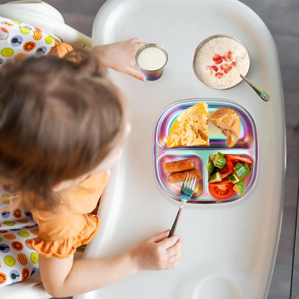 Aieve Stainless Steel Toddler Plates and Bowls Set 5 Pcs