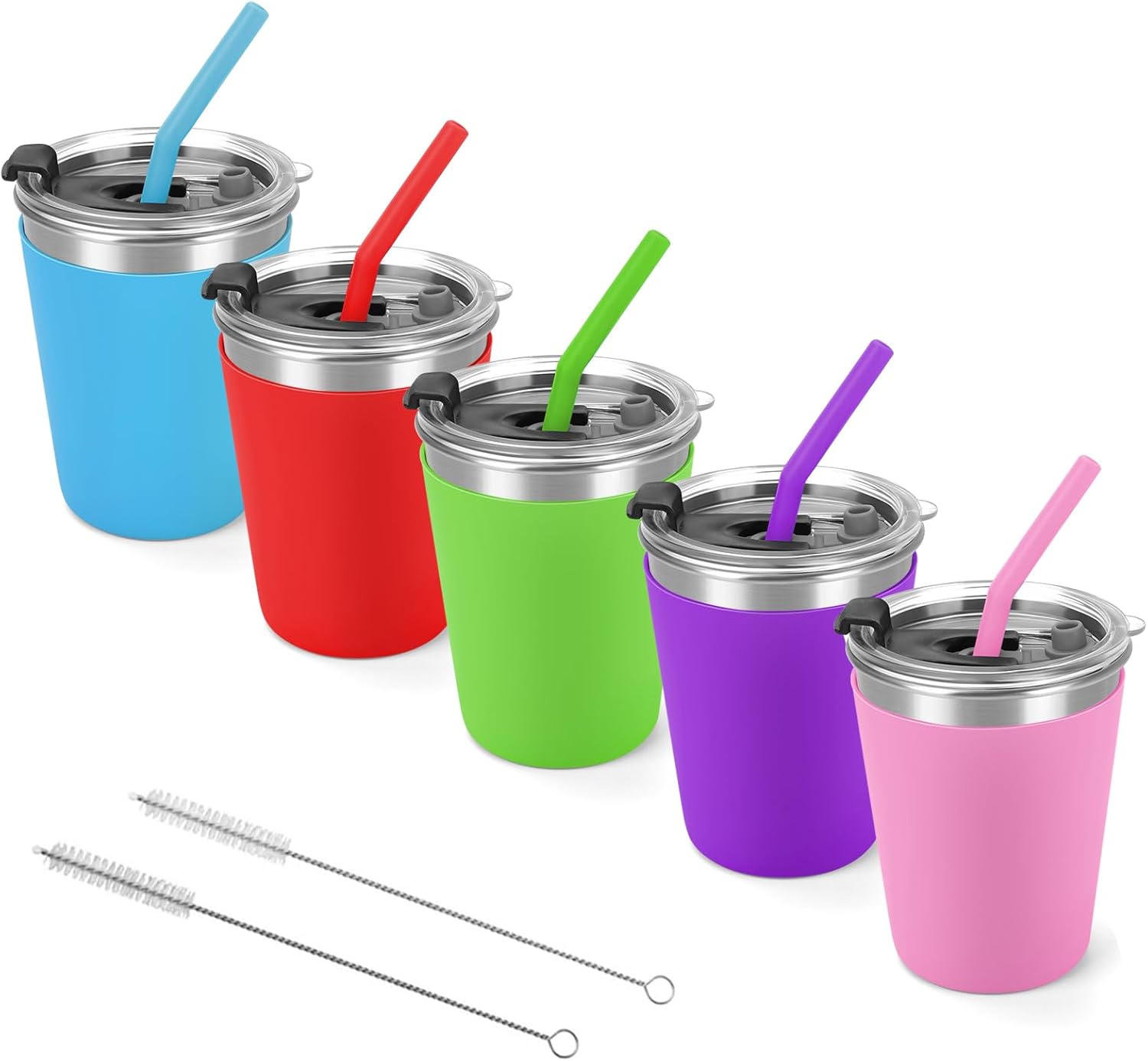 Vermida Kids Cups with Straws and Lids 5 Pack 12oz Spill Proof