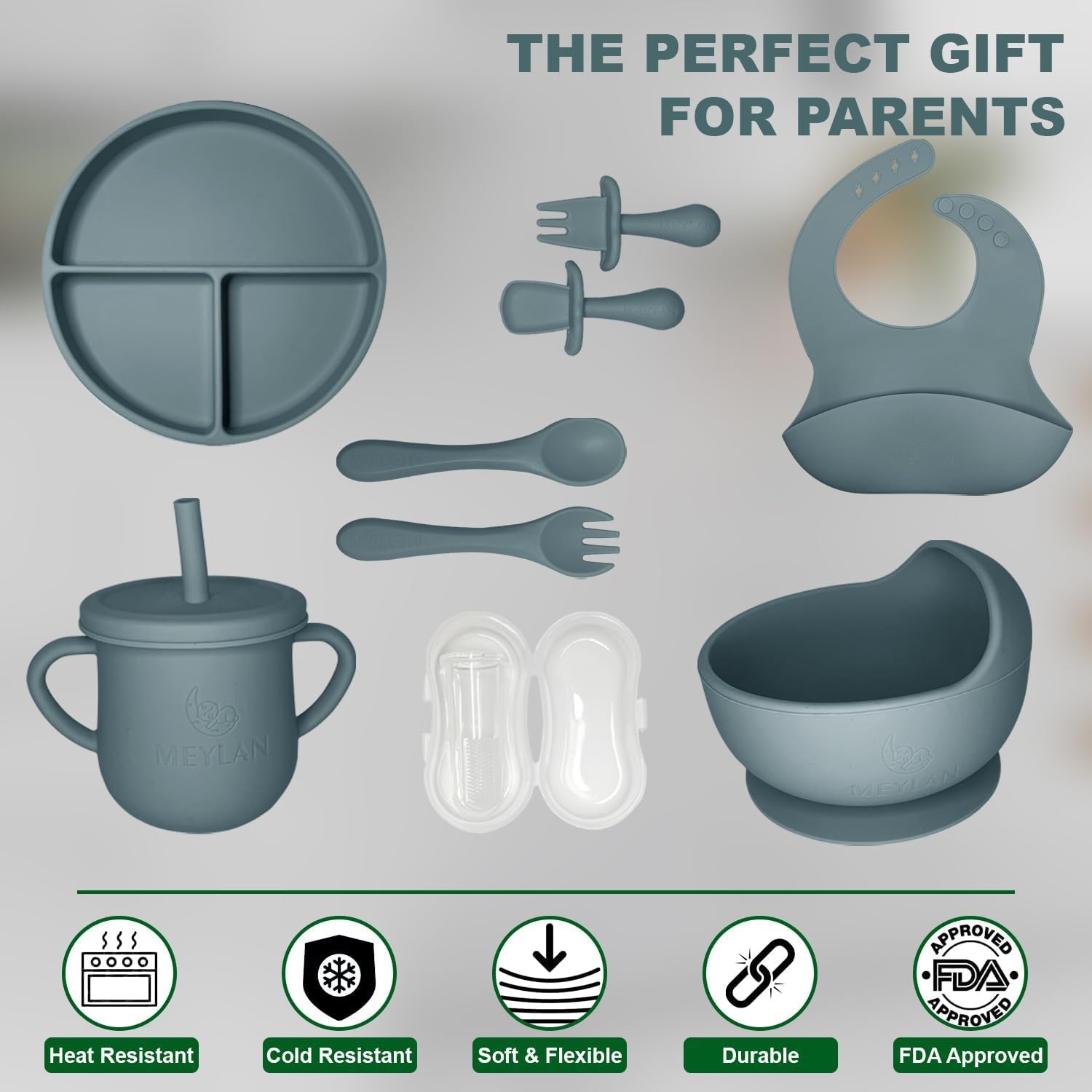 Meylan 10-Piece BPA-Free Silicone Feeding Set