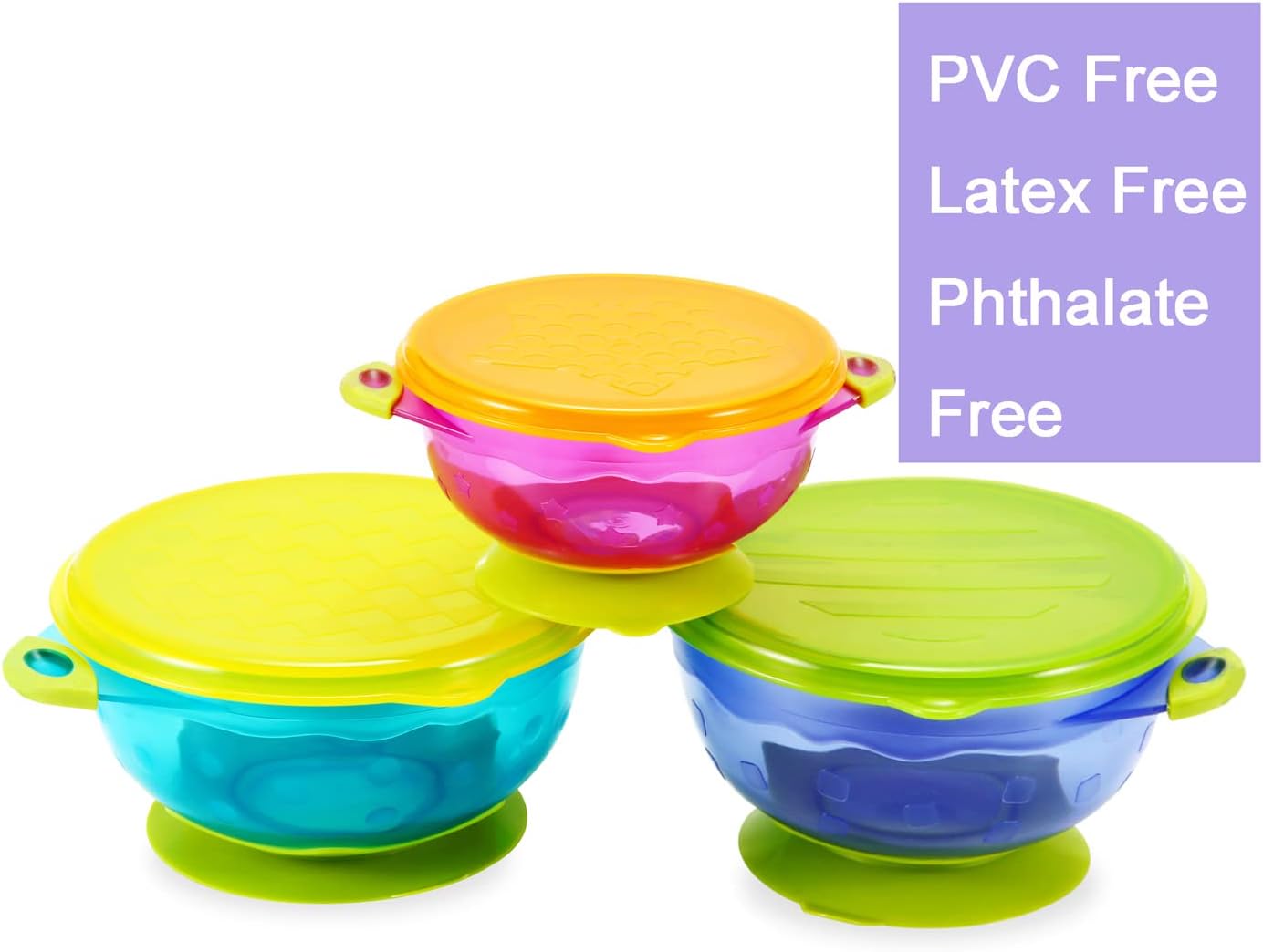 PandaEar Spill Proof Stackable Baby Suction Bowls 3 Sizes