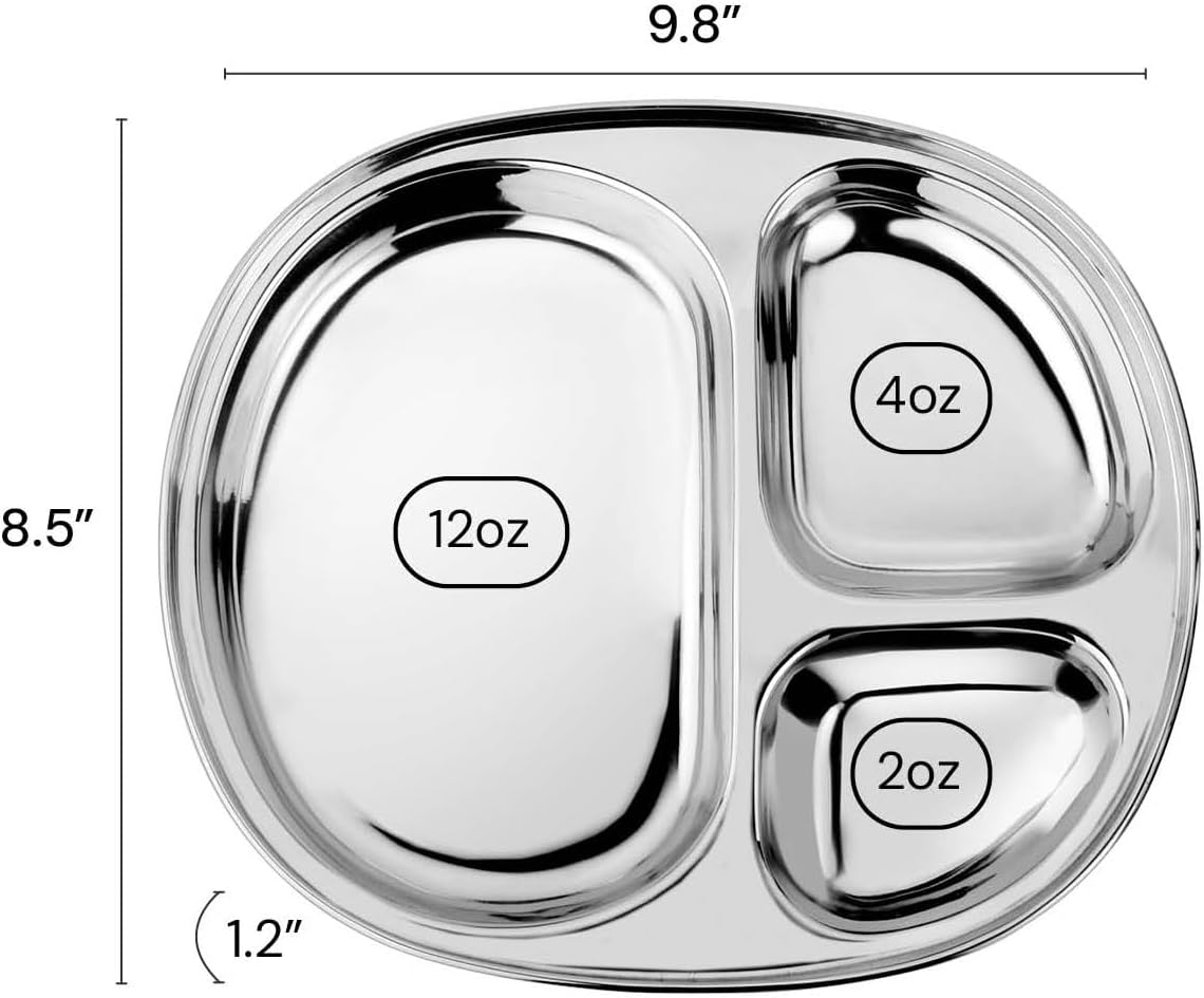 Ahimsa Stainless Steel Toddler Plates - BPA Free Non Toxic 3 Sections
