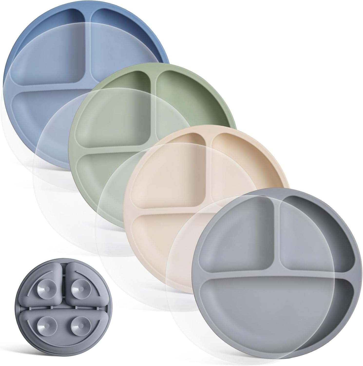 VITEVER Toddler Plates with Lids - 4 Pack Baby Plates