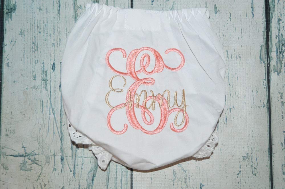 Personalized Baby Bloomer with Curly Initial Embroidery 1