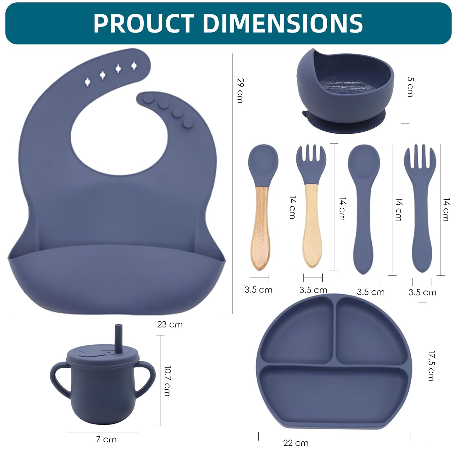 Dormlony 100 Silicone Baby Feeding Set Navy Blue