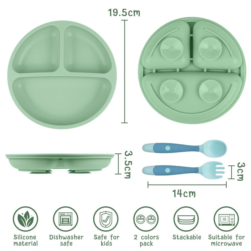 Vicloon 3 Pcs Suction Baby Plates with Spoons