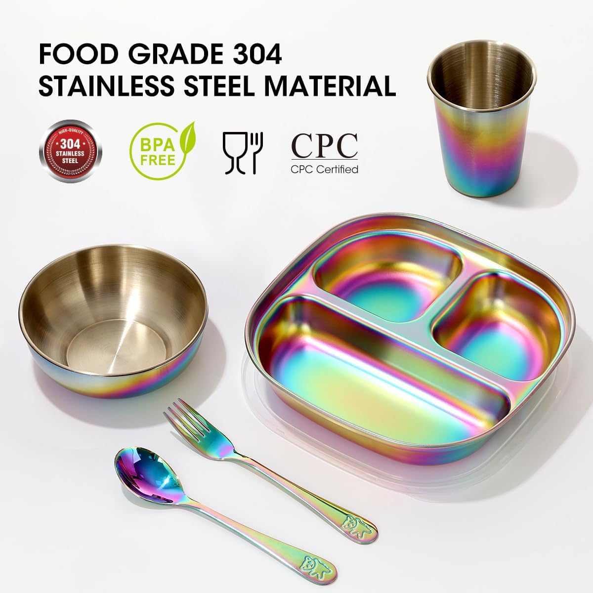 Aieve Stainless Steel Toddler Plates and Bowls Set 5 Pcs