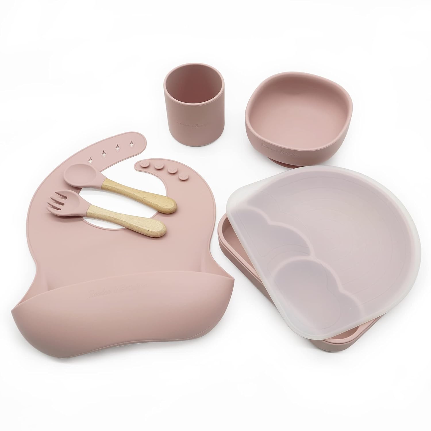 Rainbow Butterflies 7-Piece Silicone Feeding Set - Baby Pink