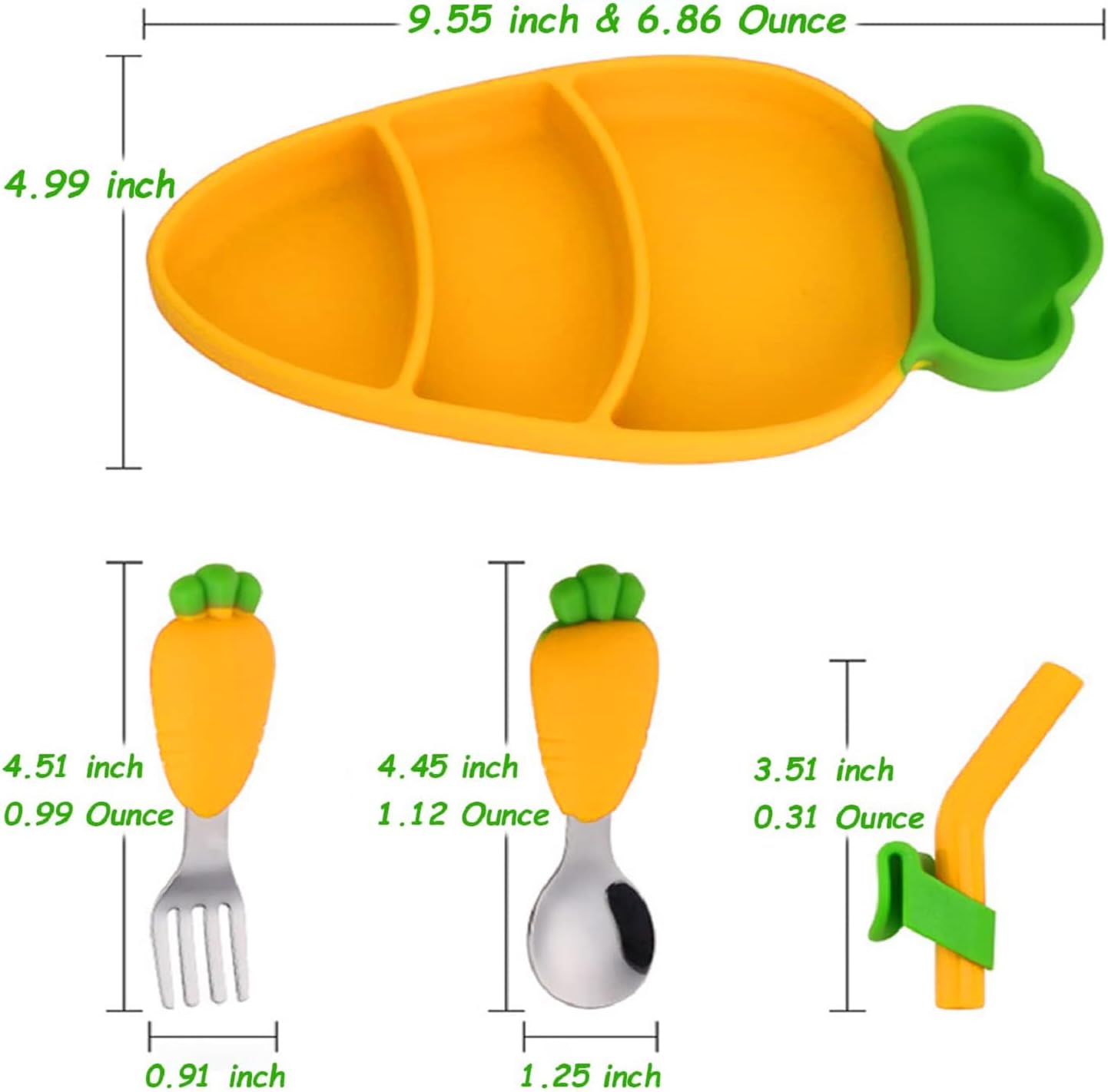 Suction Plates for Babies Toddlers BPA Free Microwave Safe Cute Carrot Design